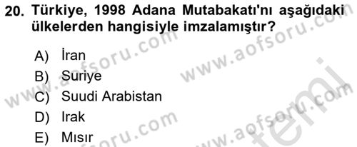 Orta Doğuda Siyaset Dersi 2021 - 2022 Yılı (Final) Dönem Sonu Sınav Soruları 20. Soru