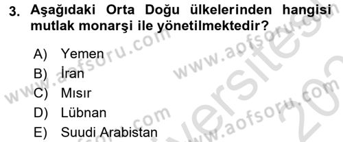 Orta Doğuda Siyaset Dersi 2021 - 2022 Yılı (Final) Dönem Sonu Sınav Soruları 3. Soru
