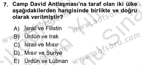 Orta Doğuda Siyaset Dersi 2021 - 2022 Yılı (Final) Dönem Sonu Sınav Soruları 7. Soru