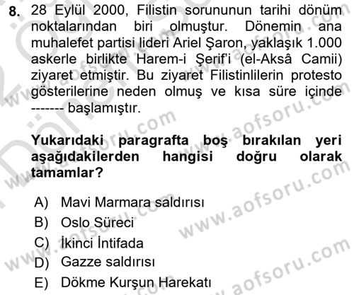 Orta Doğuda Siyaset Dersi 2021 - 2022 Yılı (Final) Dönem Sonu Sınav Soruları 8. Soru