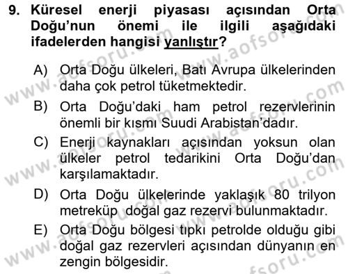 Orta Doğuda Siyaset Dersi 2021 - 2022 Yılı (Final) Dönem Sonu Sınav Soruları 9. Soru