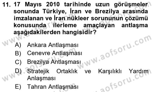 Orta Doğuda Siyaset Dersi 2021 - 2022 Yılı Yaz Okulu Sınav Soruları 11. Soru