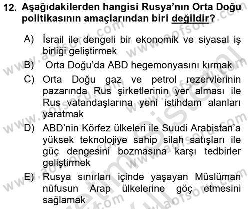 Orta Doğuda Siyaset Dersi 2021 - 2022 Yılı Yaz Okulu Sınav Soruları 12. Soru