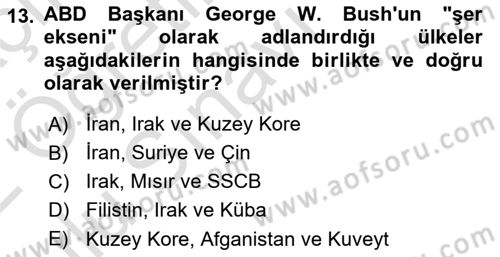 Orta Doğuda Siyaset Dersi 2021 - 2022 Yılı Yaz Okulu Sınav Soruları 13. Soru