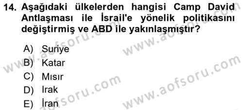Orta Doğuda Siyaset Dersi 2021 - 2022 Yılı Yaz Okulu Sınav Soruları 14. Soru