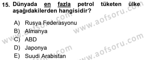 Orta Doğuda Siyaset Dersi 2021 - 2022 Yılı Yaz Okulu Sınav Soruları 15. Soru