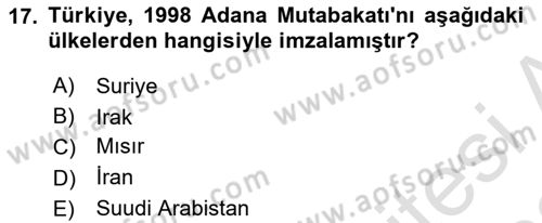 Orta Doğuda Siyaset Dersi 2021 - 2022 Yılı Yaz Okulu Sınav Soruları 17. Soru