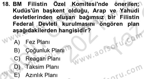 Orta Doğuda Siyaset Dersi 2021 - 2022 Yılı Yaz Okulu Sınav Soruları 18. Soru