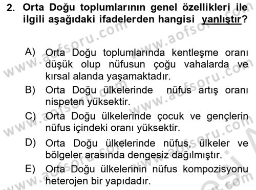Orta Doğuda Siyaset Dersi 2021 - 2022 Yılı Yaz Okulu Sınav Soruları 2. Soru