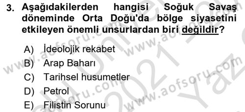 Orta Doğuda Siyaset Dersi 2021 - 2022 Yılı Yaz Okulu Sınav Soruları 3. Soru