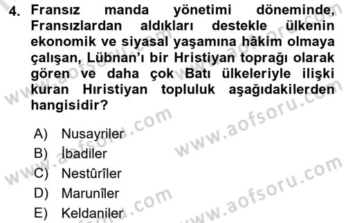 Orta Doğuda Siyaset Dersi 2021 - 2022 Yılı Yaz Okulu Sınav Soruları 4. Soru