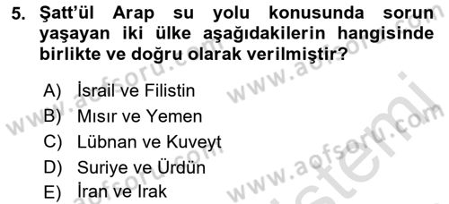 Orta Doğuda Siyaset Dersi 2021 - 2022 Yılı Yaz Okulu Sınav Soruları 5. Soru