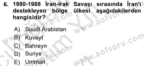 Orta Doğuda Siyaset Dersi 2021 - 2022 Yılı Yaz Okulu Sınav Soruları 6. Soru