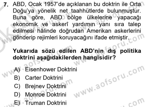 Orta Doğuda Siyaset Dersi 2021 - 2022 Yılı Yaz Okulu Sınav Soruları 7. Soru