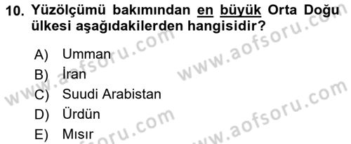 Orta Doğuda Siyaset Dersi 2022 - 2023 Yılı Yaz Okulu Sınav Soruları 10. Soru
