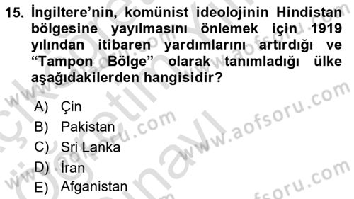 Orta Doğuda Siyaset Dersi 2022 - 2023 Yılı Yaz Okulu Sınav Soruları 15. Soru