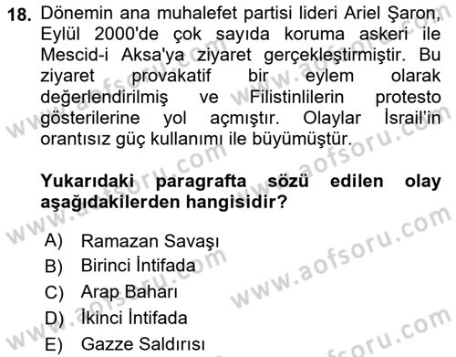 Orta Doğuda Siyaset Dersi 2022 - 2023 Yılı Yaz Okulu Sınav Soruları 18. Soru