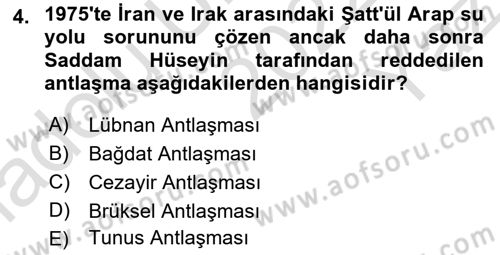 Orta Doğuda Siyaset Dersi 2022 - 2023 Yılı Yaz Okulu Sınav Soruları 4. Soru