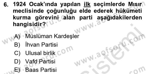 Orta Doğuda Siyaset Dersi 2022 - 2023 Yılı Yaz Okulu Sınav Soruları 6. Soru