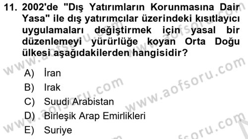Orta Doğuda Siyaset Dersi 2023 - 2024 Yılı (Final) Dönem Sonu Sınav Soruları 11. Soru