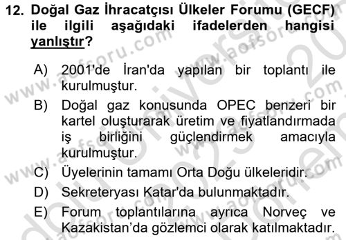Orta Doğuda Siyaset Dersi 2023 - 2024 Yılı (Final) Dönem Sonu Sınav Soruları 12. Soru