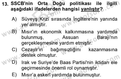 Orta Doğuda Siyaset Dersi 2023 - 2024 Yılı (Final) Dönem Sonu Sınav Soruları 13. Soru