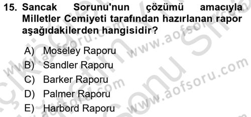 Orta Doğuda Siyaset Dersi 2023 - 2024 Yılı (Final) Dönem Sonu Sınav Soruları 15. Soru