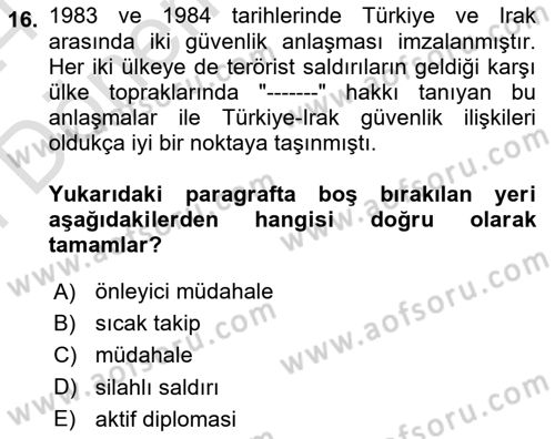 Orta Doğuda Siyaset Dersi 2023 - 2024 Yılı (Final) Dönem Sonu Sınav Soruları 16. Soru