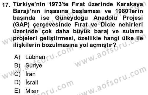 Orta Doğuda Siyaset Dersi 2023 - 2024 Yılı (Final) Dönem Sonu Sınav Soruları 17. Soru