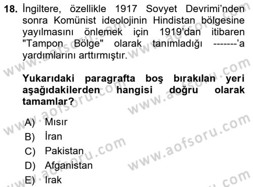 Orta Doğuda Siyaset Dersi 2023 - 2024 Yılı (Final) Dönem Sonu Sınav Soruları 18. Soru