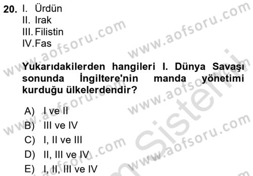 Orta Doğuda Siyaset Dersi 2023 - 2024 Yılı (Final) Dönem Sonu Sınav Soruları 20. Soru