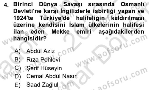 Orta Doğuda Siyaset Dersi 2023 - 2024 Yılı (Final) Dönem Sonu Sınav Soruları 4. Soru
