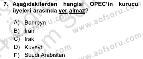 Orta Doğuda Siyaset Dersi 2023 - 2024 Yılı (Final) Dönem Sonu Sınav Soruları 7. Soru