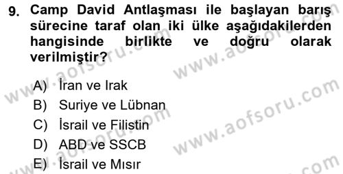 Orta Doğuda Siyaset Dersi 2023 - 2024 Yılı (Final) Dönem Sonu Sınav Soruları 9. Soru