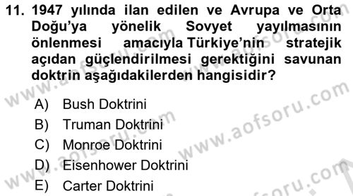 Orta Doğuda Siyaset Dersi 2024 - 2025 Yılı (Vize) Ara Sınav Soruları 11. Soru