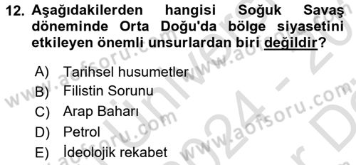 Orta Doğuda Siyaset Dersi 2024 - 2025 Yılı (Vize) Ara Sınav Soruları 12. Soru
