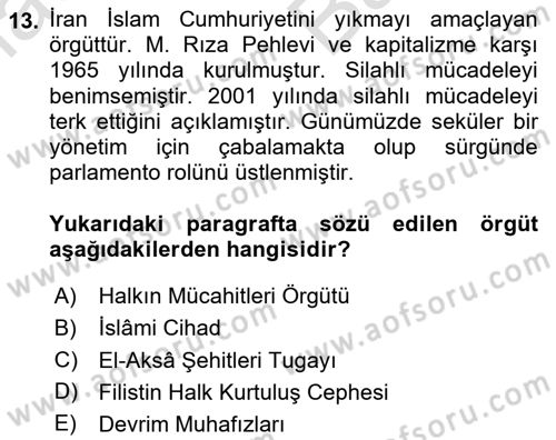 Orta Doğuda Siyaset Dersi 2024 - 2025 Yılı (Vize) Ara Sınav Soruları 13. Soru