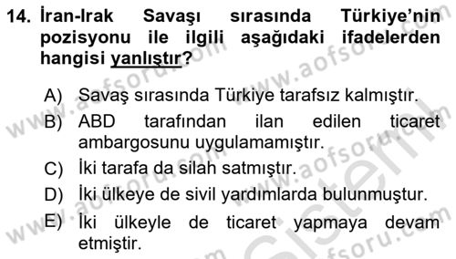Orta Doğuda Siyaset Dersi 2024 - 2025 Yılı (Vize) Ara Sınav Soruları 14. Soru
