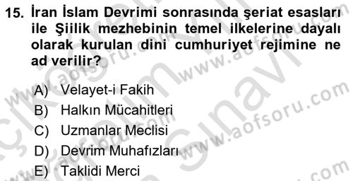 Orta Doğuda Siyaset Dersi 2024 - 2025 Yılı (Vize) Ara Sınav Soruları 15. Soru