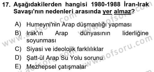 Orta Doğuda Siyaset Dersi 2024 - 2025 Yılı (Vize) Ara Sınav Soruları 17. Soru