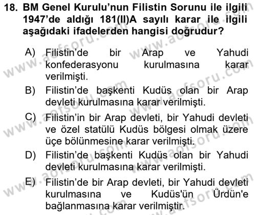 Orta Doğuda Siyaset Dersi 2024 - 2025 Yılı (Vize) Ara Sınav Soruları 18. Soru