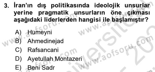 Orta Doğuda Siyaset Dersi 2024 - 2025 Yılı (Vize) Ara Sınav Soruları 3. Soru