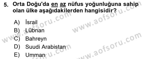 Orta Doğuda Siyaset Dersi 2024 - 2025 Yılı (Vize) Ara Sınav Soruları 5. Soru