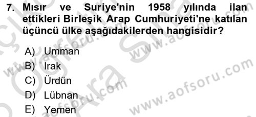 Orta Doğuda Siyaset Dersi 2024 - 2025 Yılı (Vize) Ara Sınav Soruları 7. Soru