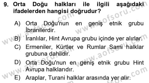 Orta Doğuda Siyaset Dersi 2024 - 2025 Yılı (Vize) Ara Sınav Soruları 9. Soru