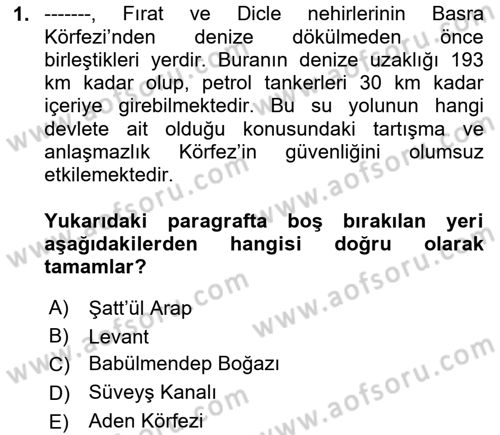 Orta Doğuda Siyaset Dersi 2024 - 2025 Yılı (Final) Dönem Sonu Sınav Soruları 1. Soru