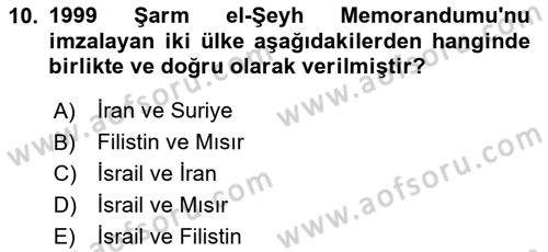 Orta Doğuda Siyaset Dersi 2024 - 2025 Yılı (Final) Dönem Sonu Sınav Soruları 10. Soru