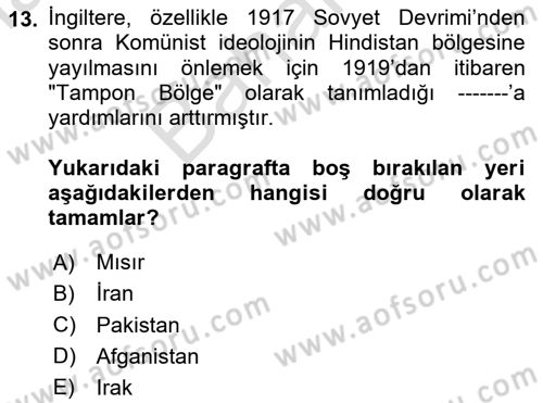 Orta Doğuda Siyaset Dersi 2024 - 2025 Yılı (Final) Dönem Sonu Sınav Soruları 13. Soru