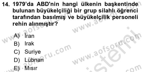 Orta Doğuda Siyaset Dersi 2024 - 2025 Yılı (Final) Dönem Sonu Sınav Soruları 14. Soru