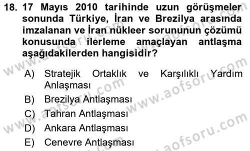 Orta Doğuda Siyaset Dersi 2024 - 2025 Yılı (Final) Dönem Sonu Sınav Soruları 18. Soru